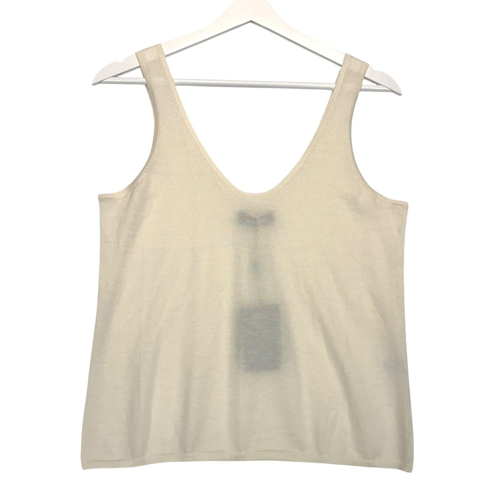 Naadam Fancy Cashmere Knit Tank White V-Neck Sleeveless Top Size Small - Picture 1 of 8
